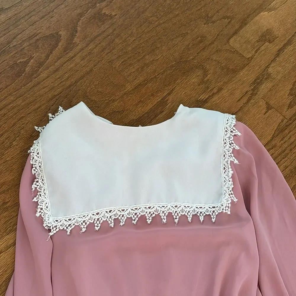 Vintage dress, R.E.O. Originals, size 14, pink with a cream colored lace collar - Picture 10 of 14